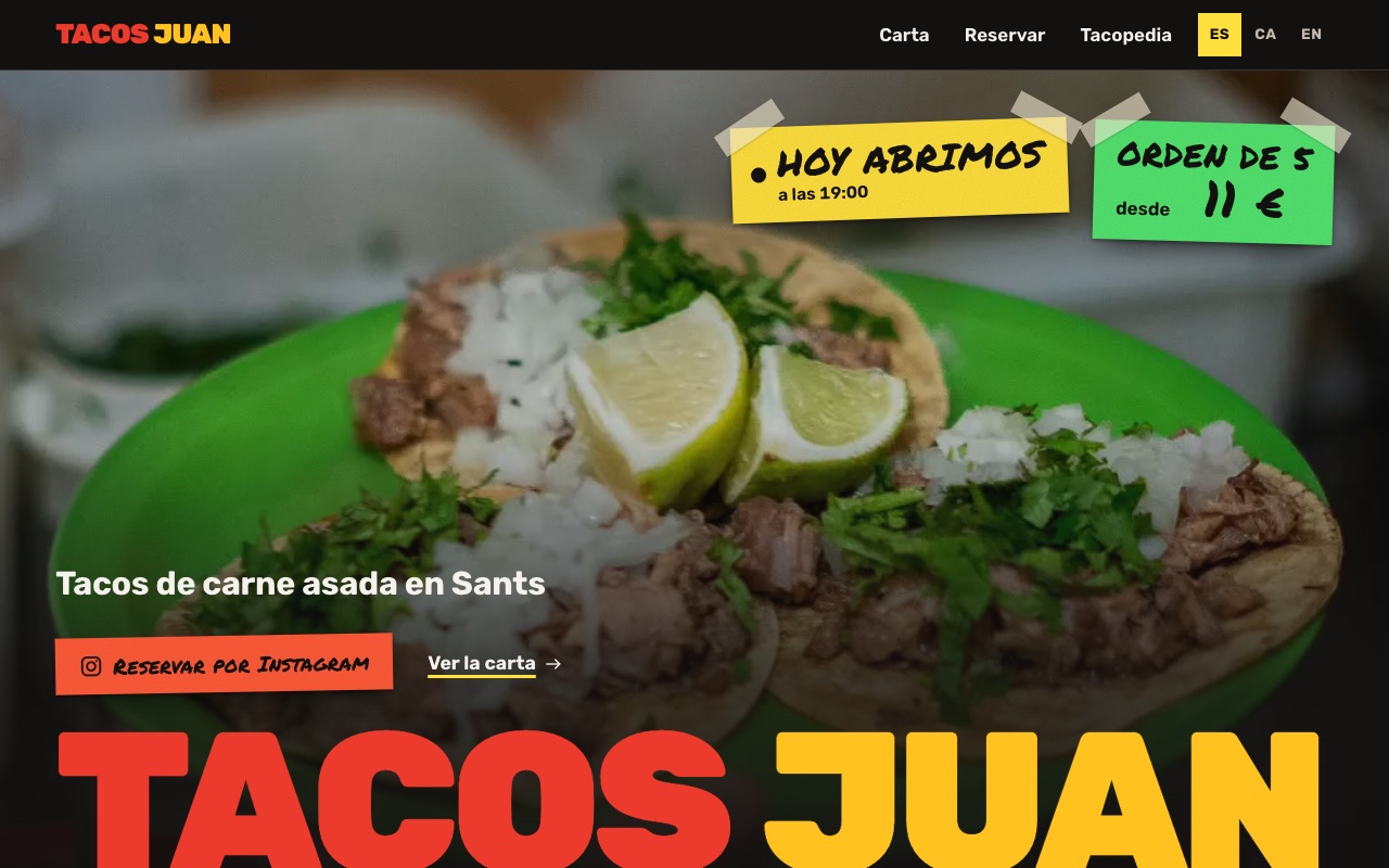 Home page of Tacos Juan’s website